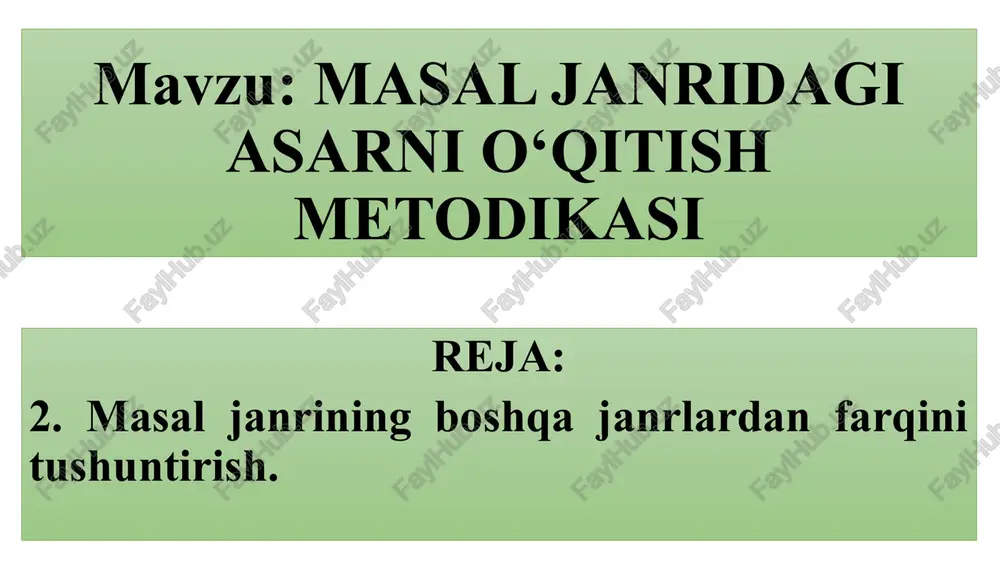 masal janridagi asarni o‘qitish metodikasi — PPTX