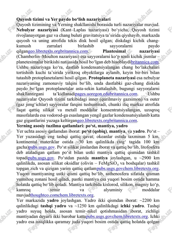 quyosh tizimi va yer paydo bo‘lish nazariyalari — DOCX