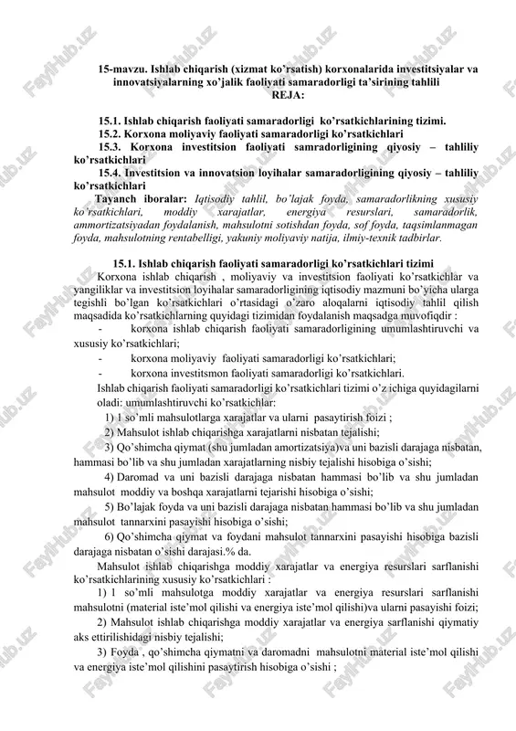 ishlab chiqarish faoliyati samaradorligi tizimi — DOCX