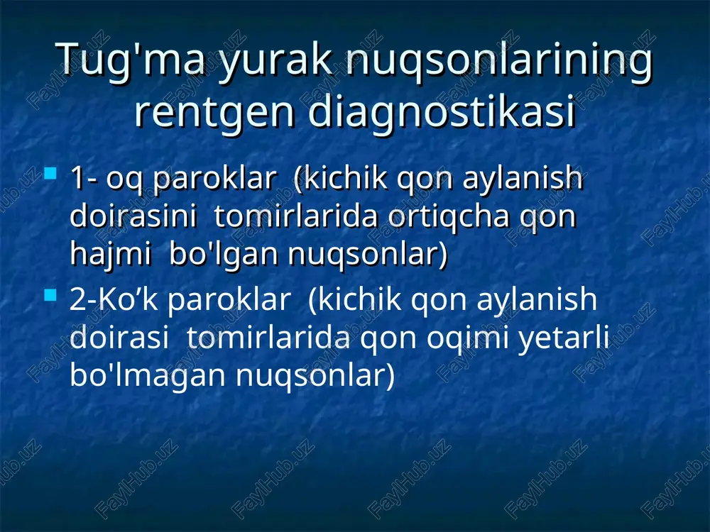 tug'ma yurak nuqsonlarining rentgen diagnostikasi — PPT