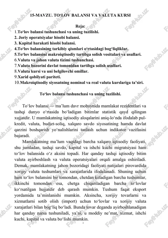 to‘lov balansi va valuta kursi — DOCX