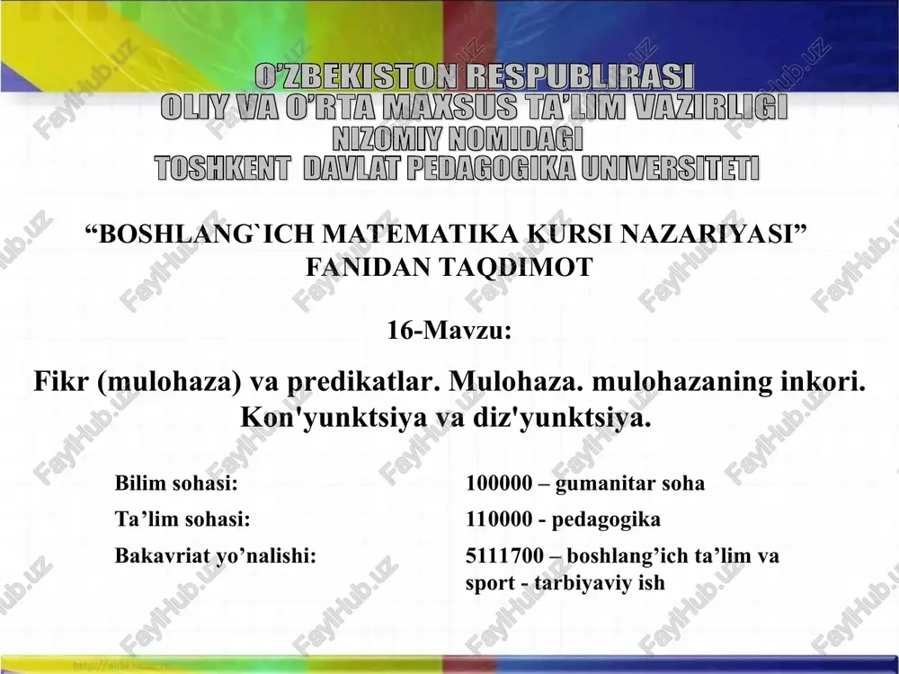 boshlang`ich matematika kursi nazariyasi — PPT