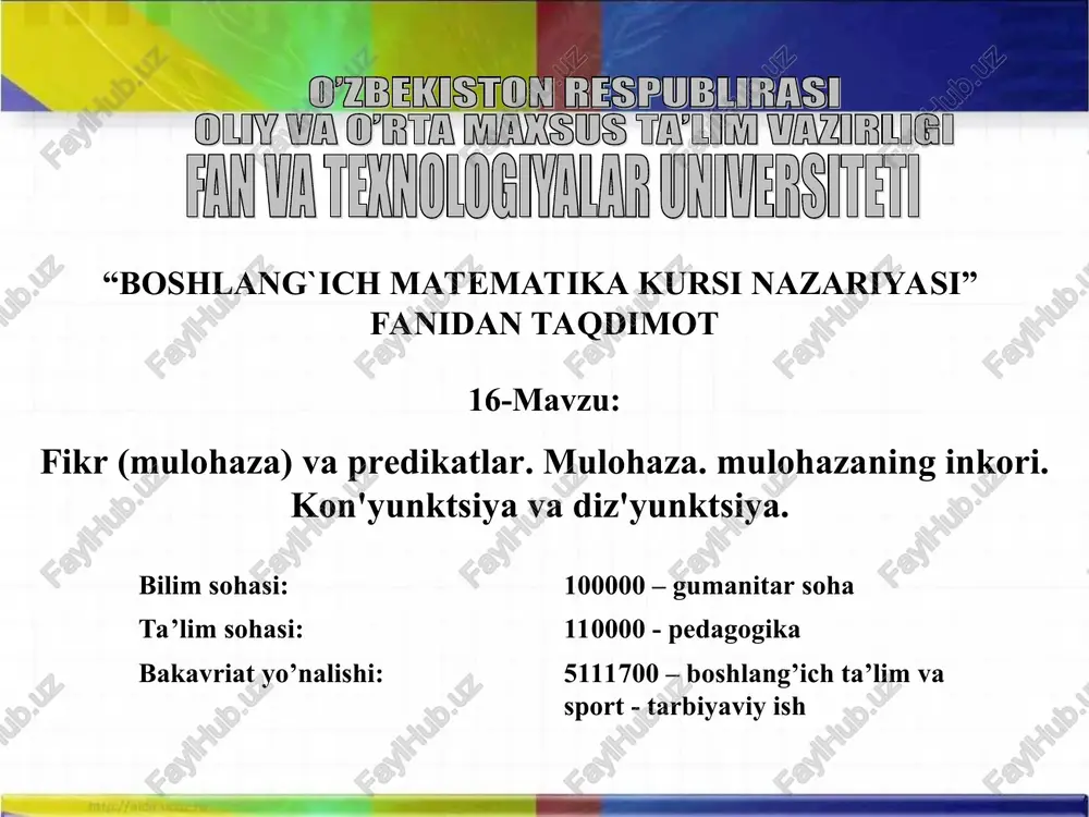 boshlang`ich matematika kursi nazariyasi — PPT