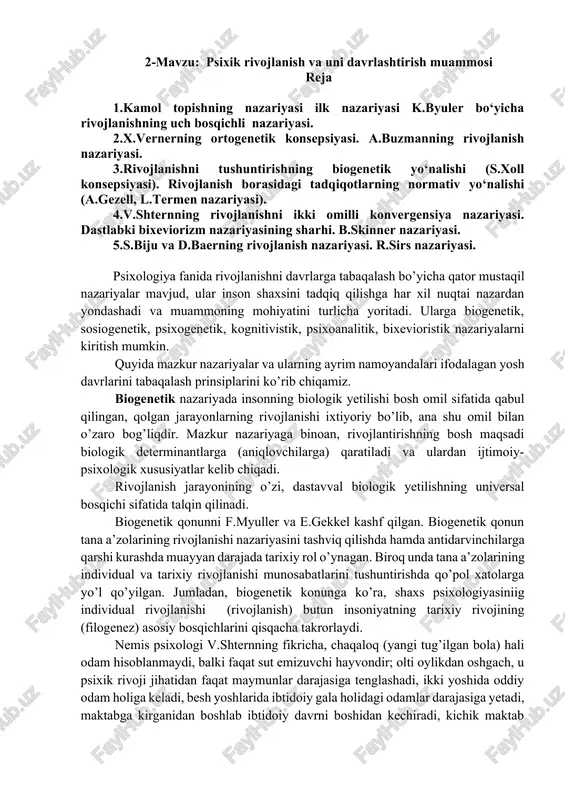 rivojlanishni davrlarga tabaqalash — DOCX