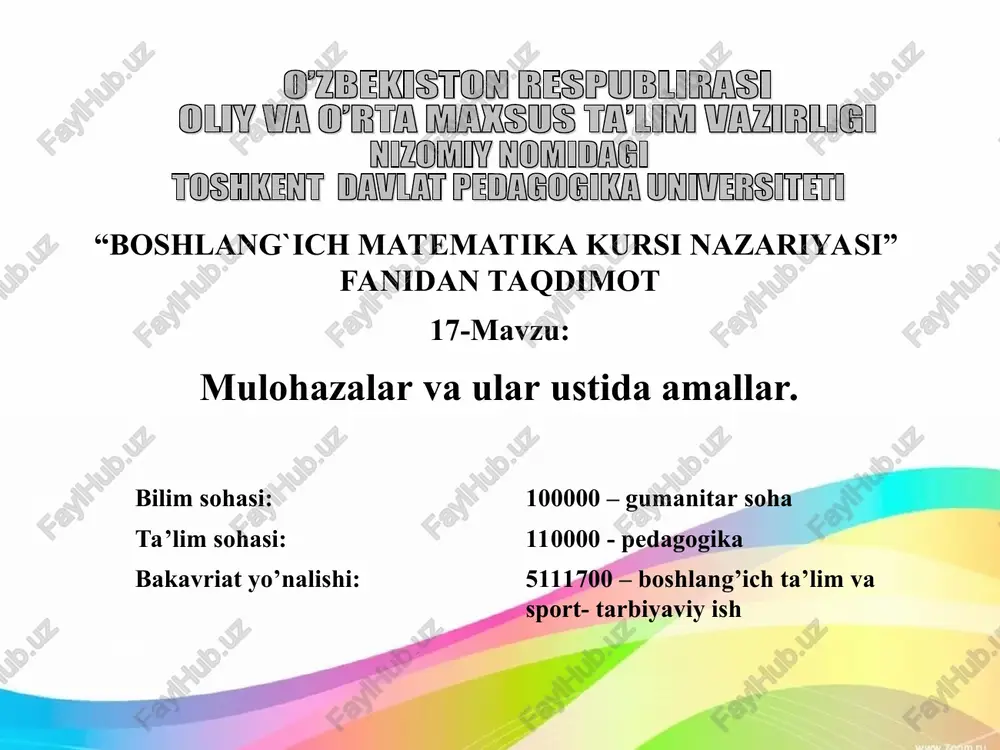 boshlang`ichmatematika kursi nazariyasi — PPT