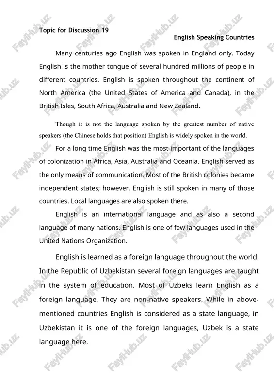 english speaking countries — DOC
