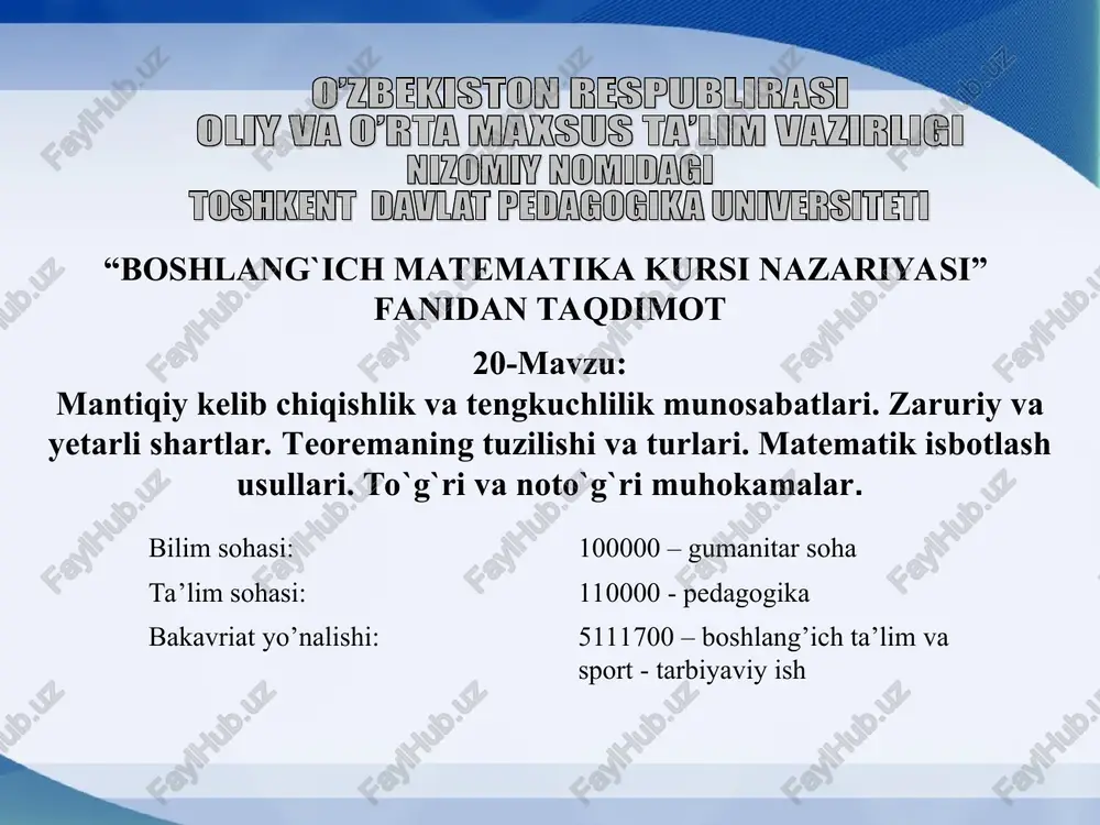 boshlang`ich matematika kursi nazariyasi — PPT