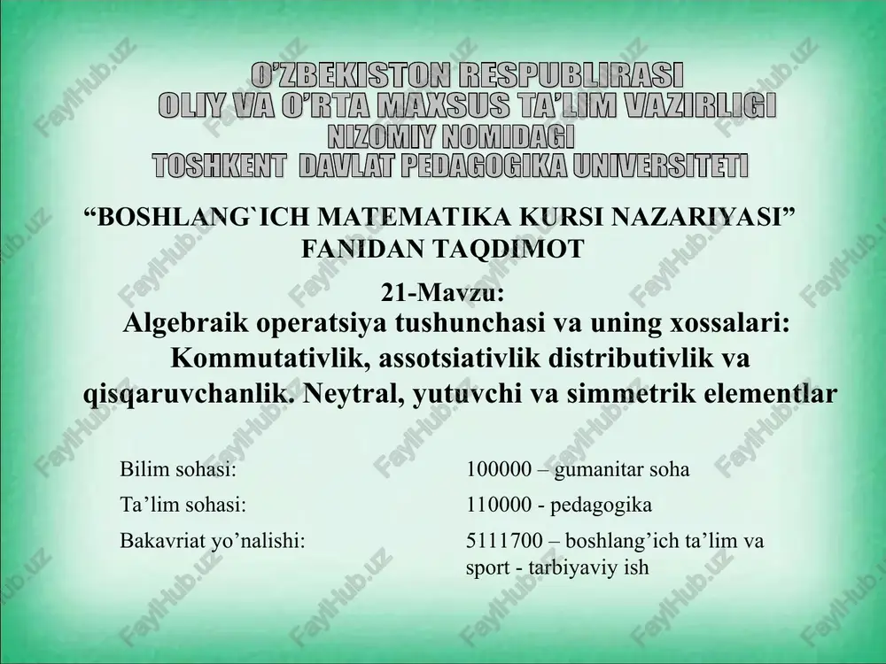 boshlang`ich matematika kursi nazariyasi — PPT