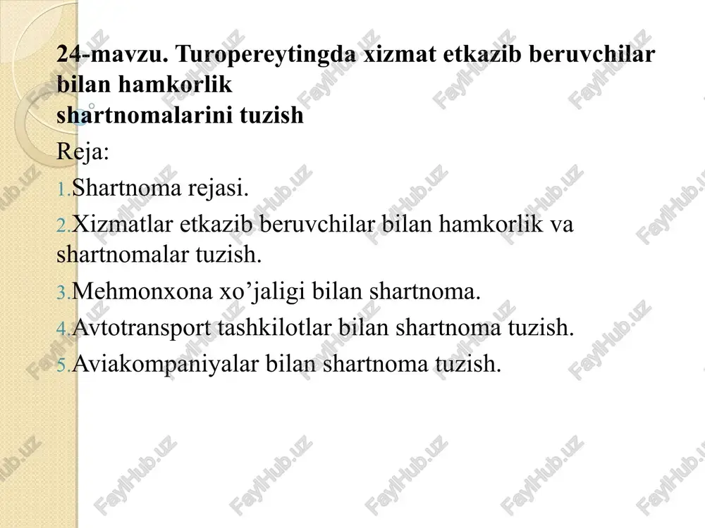 shartnoma rejasi — PPT