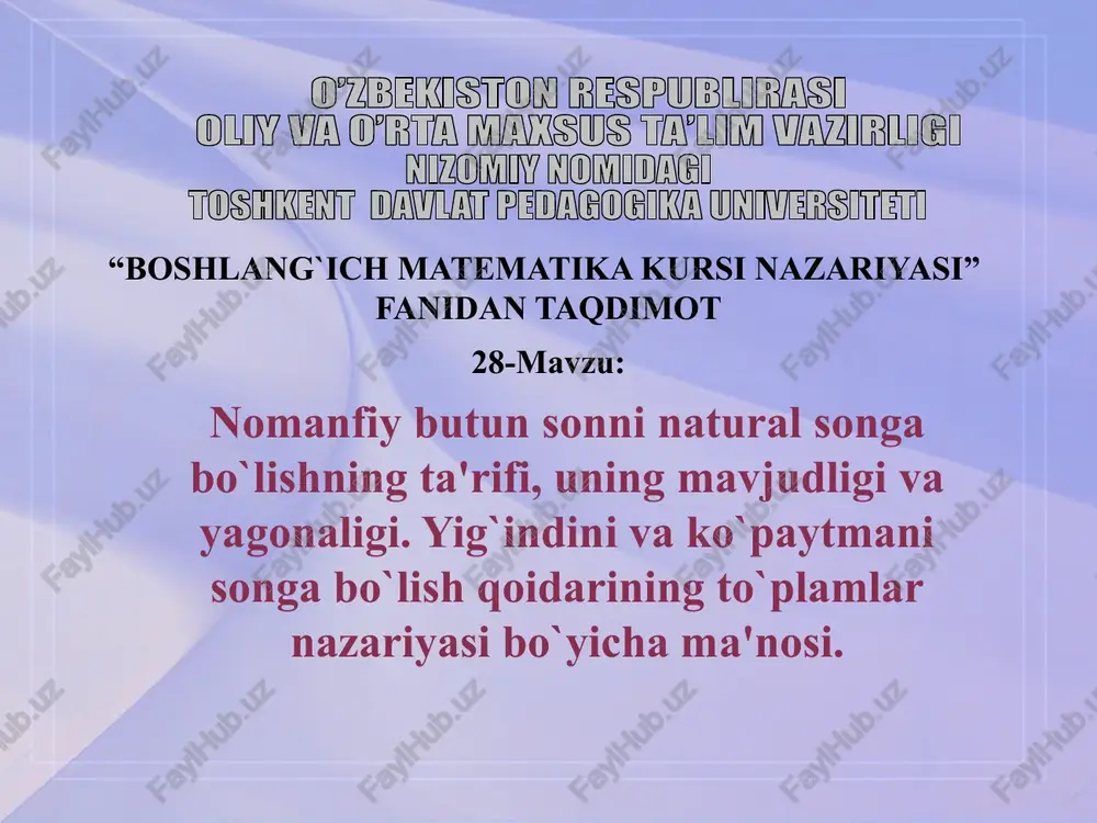 boshlang`ich matematika kursi nazariyasi — PPTX