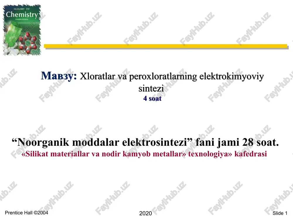 xloratlar va peroxloratlarning elektrokimyoviy sintezi — PPT