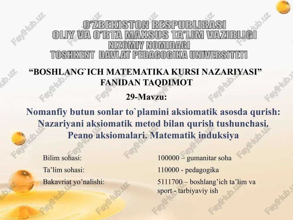 boshlang`ich matematika kursi nazariyasi — PPTX