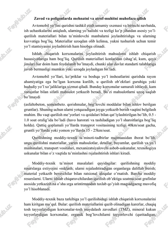 avtomobil yo’lini qurishni tashkil etish — DOCX