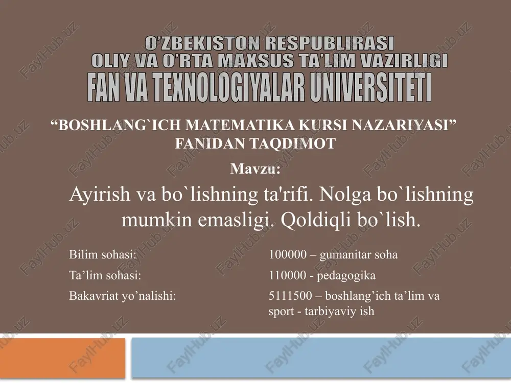 boshlang`ich matematika kursi nazariyasi — PPTX
