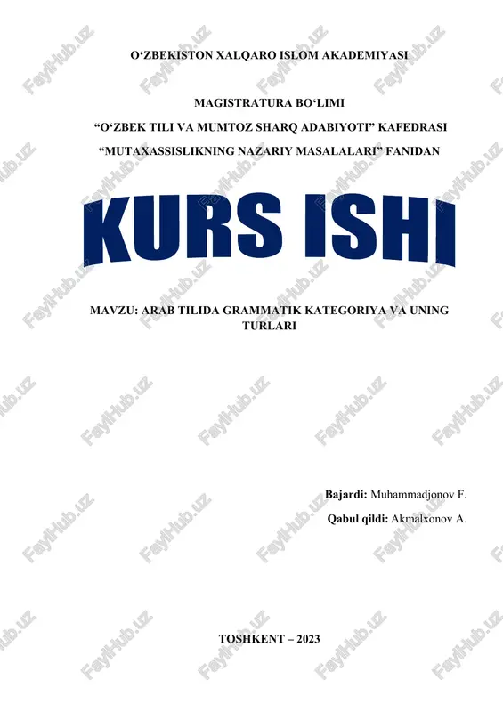 arab tilida grammatik kategoriya va uning turlari — DOCX