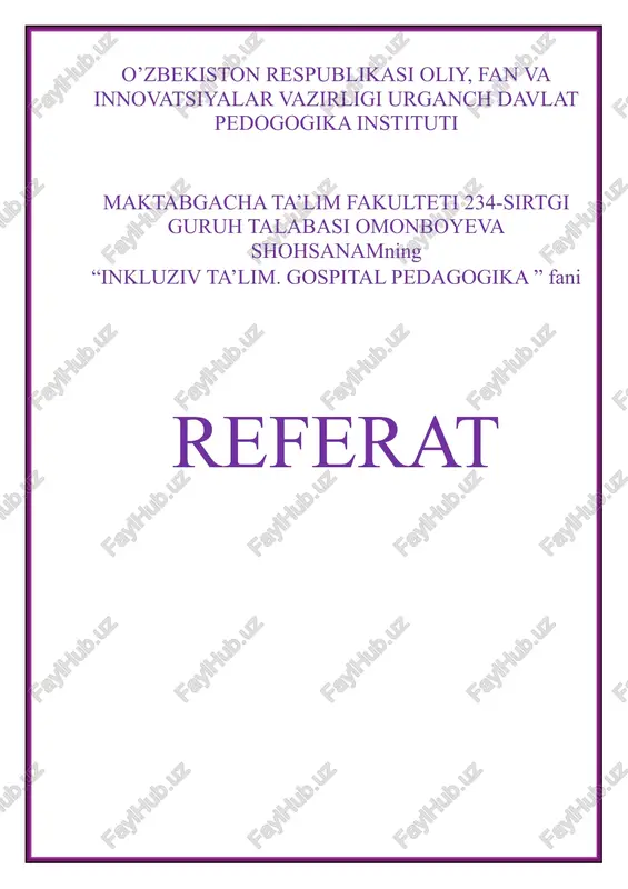 inkluziv ta’lim. gospital pedagogika — DOCX