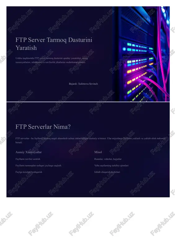 ftp server tarmoq dasturini yaratish — PDF