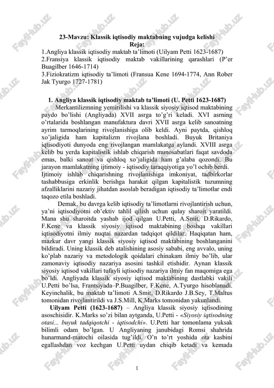 angliya klassik iqtisodiy maktab ta’limoti — DOC
