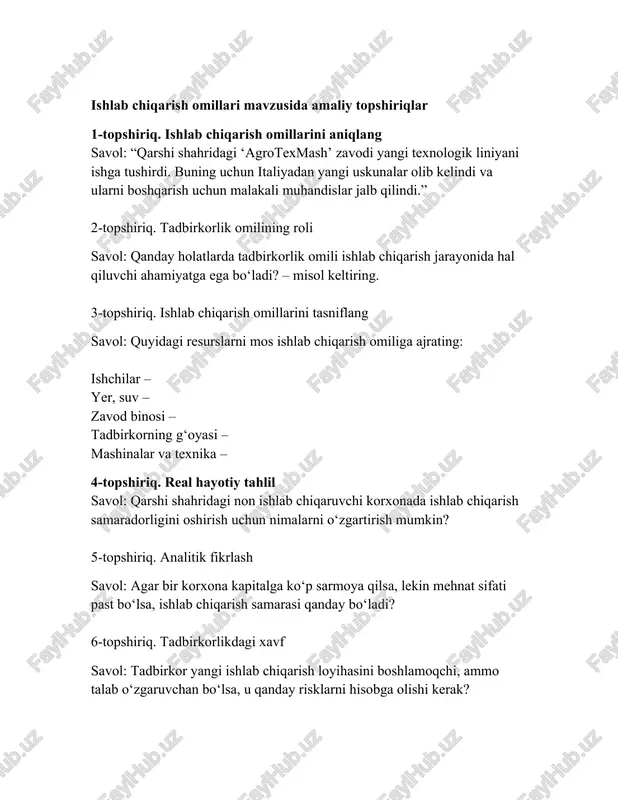 ishlab chiqarish omillari — DOCX