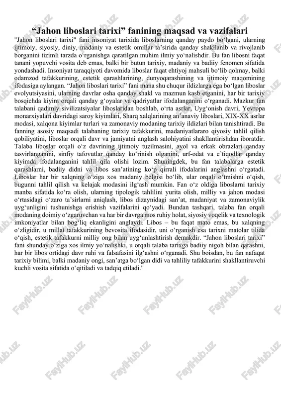 "jahon liboslari tarixi" — DOCX