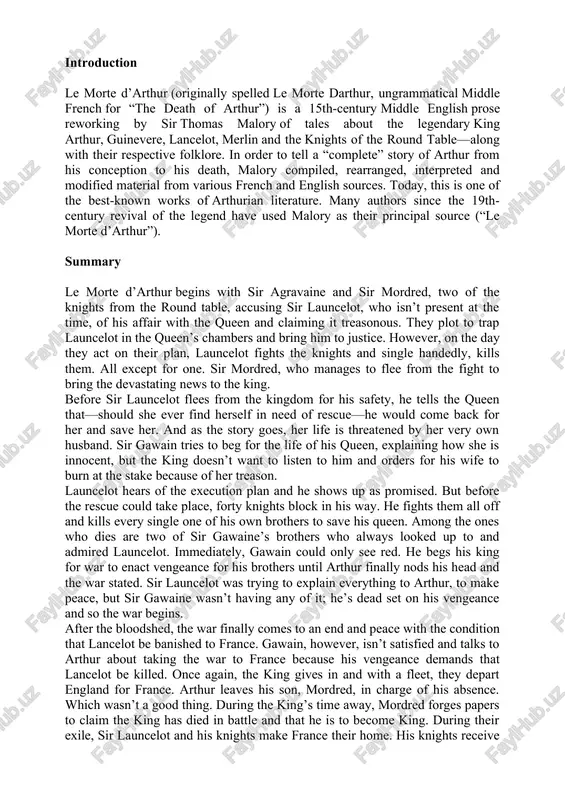 le morte d’arthur — DOCX