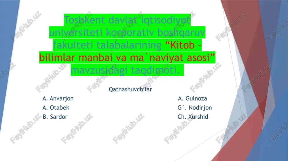 kitob–bilimlar manbai va ma`naviy atasos — PPTX