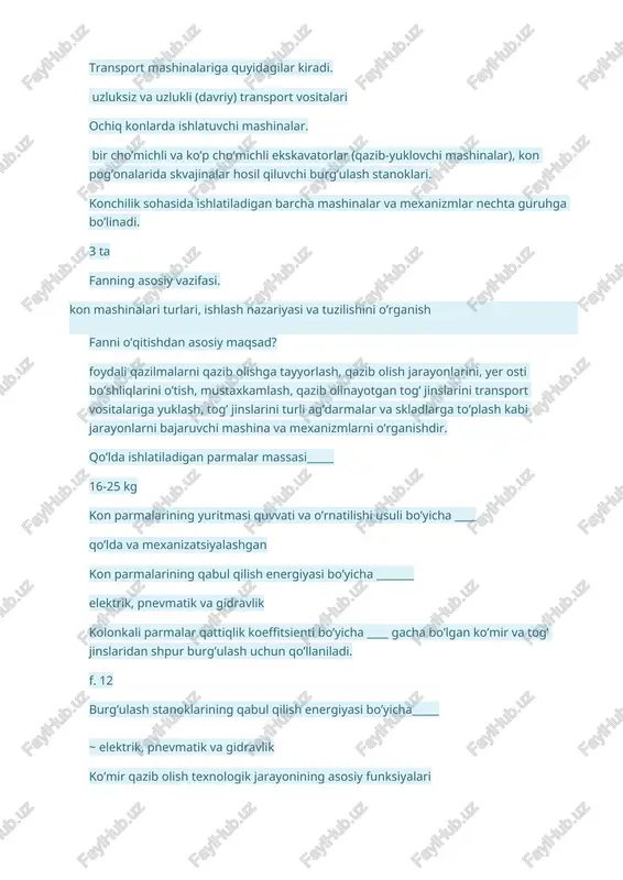 transport mashinalariga quyidagilar kiradi — DOCX