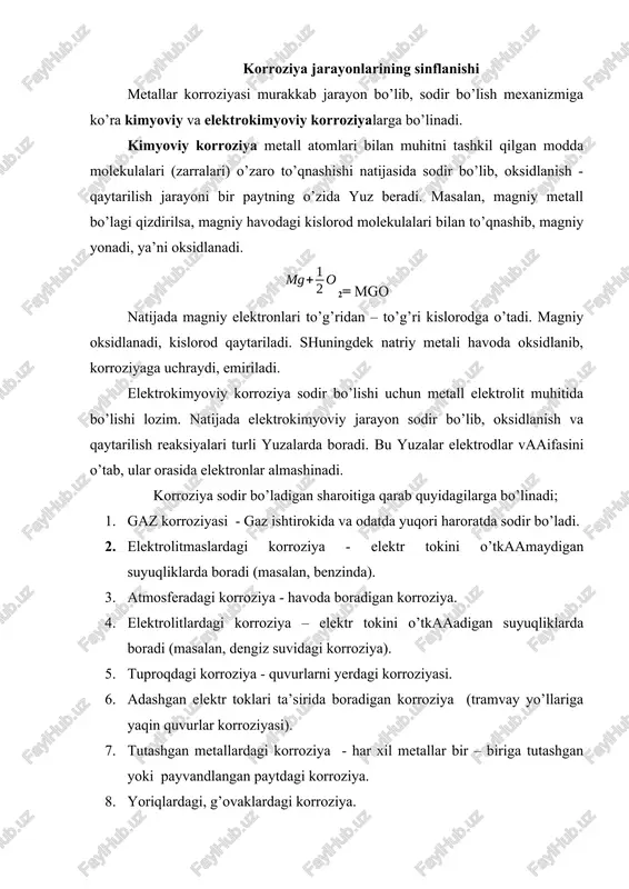 korroziya jarayonlarining sinflanishi — DOCX