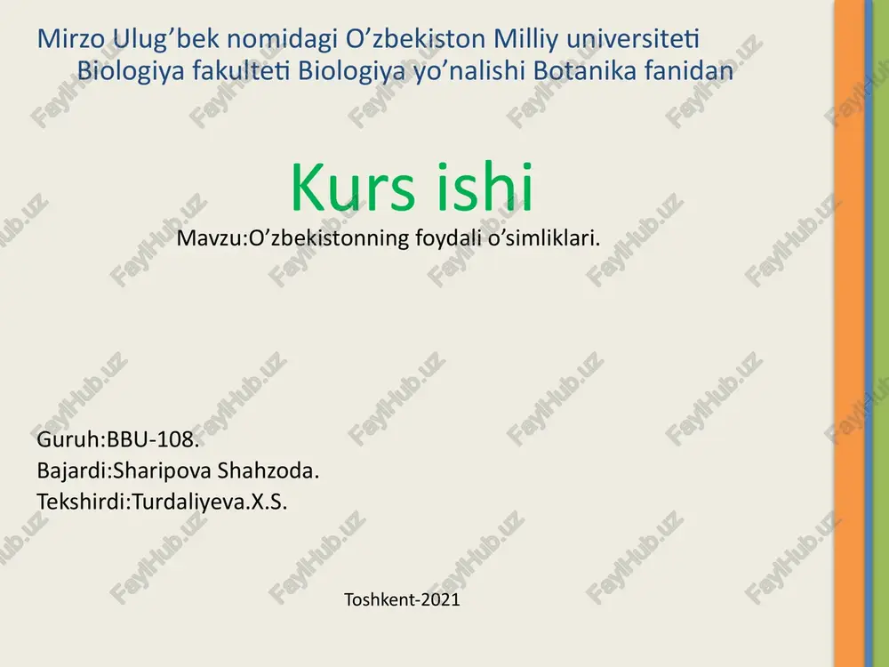 o’zbekistonning foydali o’simliklari — PPTX