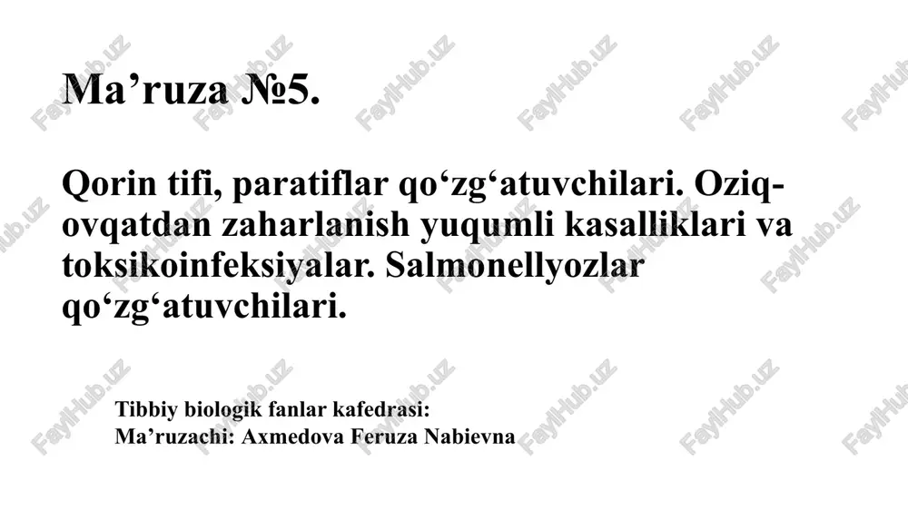 qorin tifi, paratiflar qo‘zg‘atuvchilari — PPTX