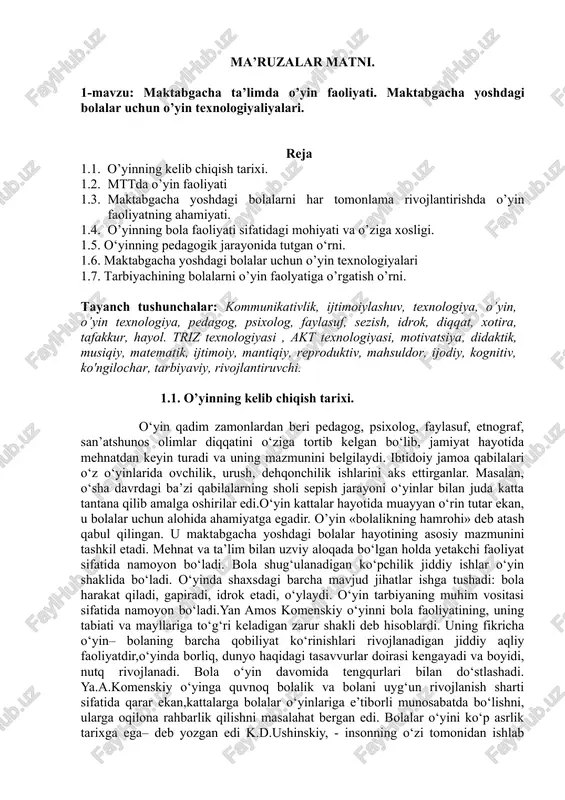 maktabgacha ta’limda o’yin faoliyati — DOCX