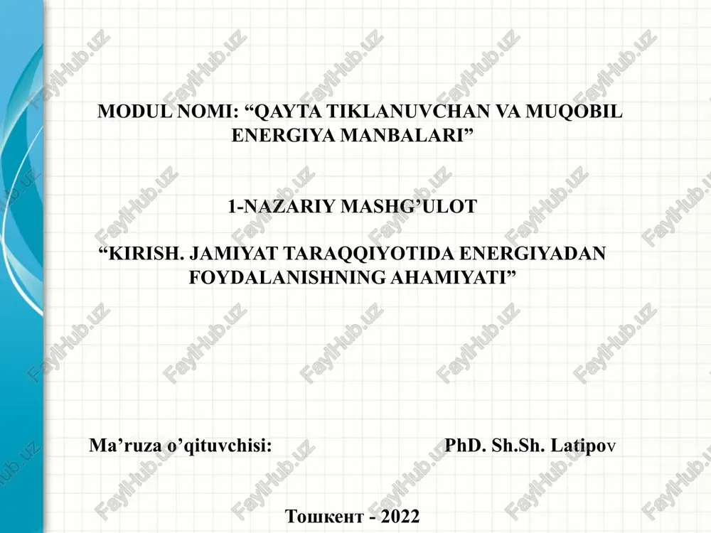 qayta tiklanuvchan va muqobil energiya manbalari — PPTX