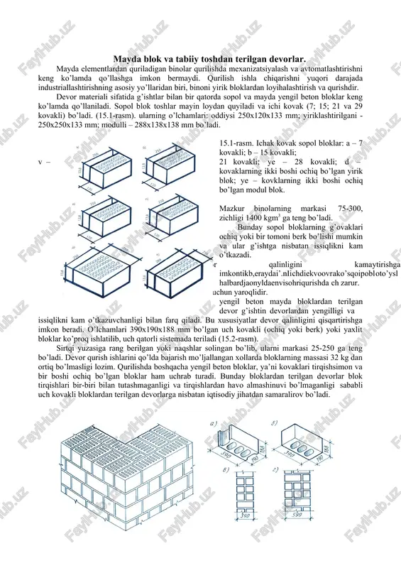 mayda blok va tabiiy toshdan terilgan devorlar — DOCX
