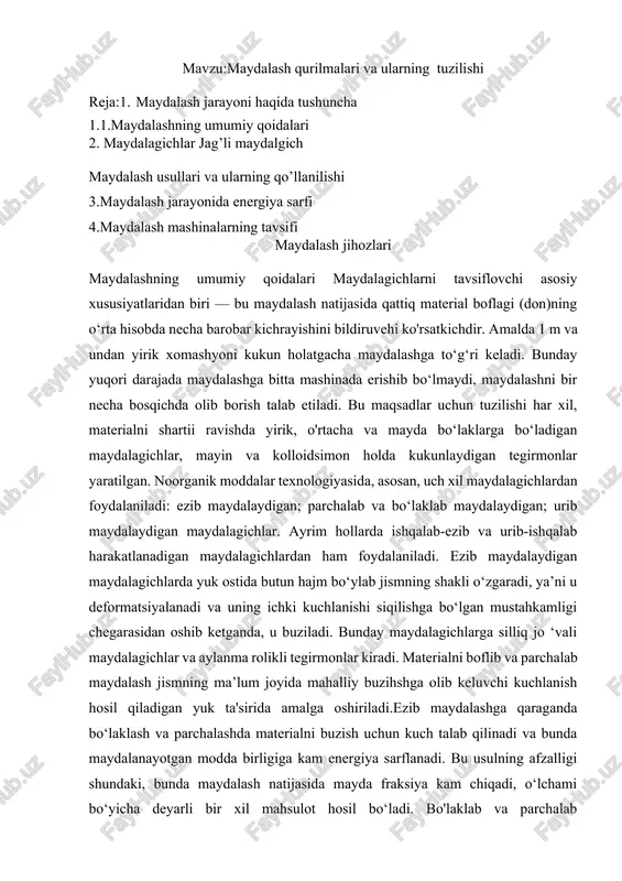 maydalash qurilmalari va ularning tuzilishi — DOCX