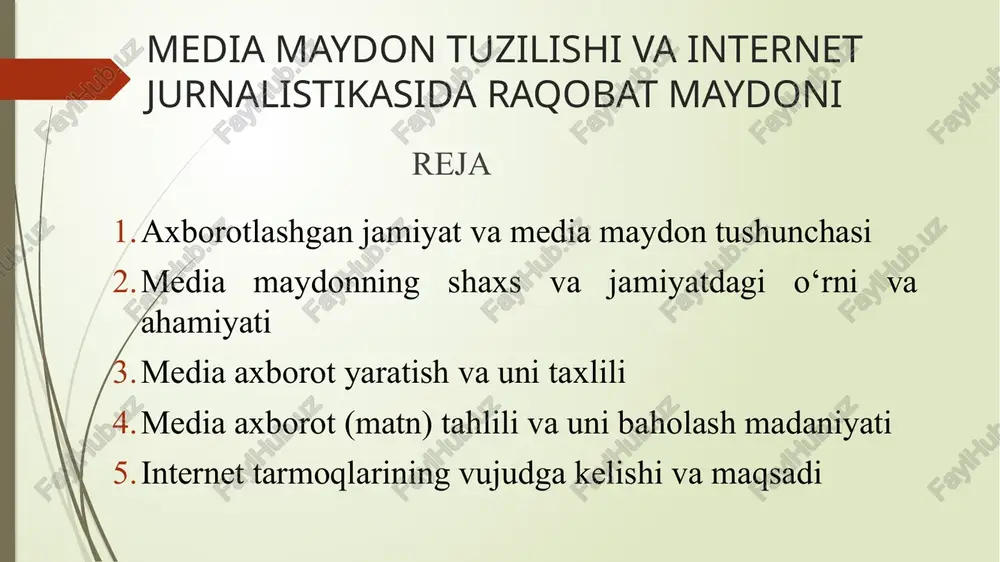 media maydon tuzilishi va internet jurnalistikasida raqobat maydoni — PPTX