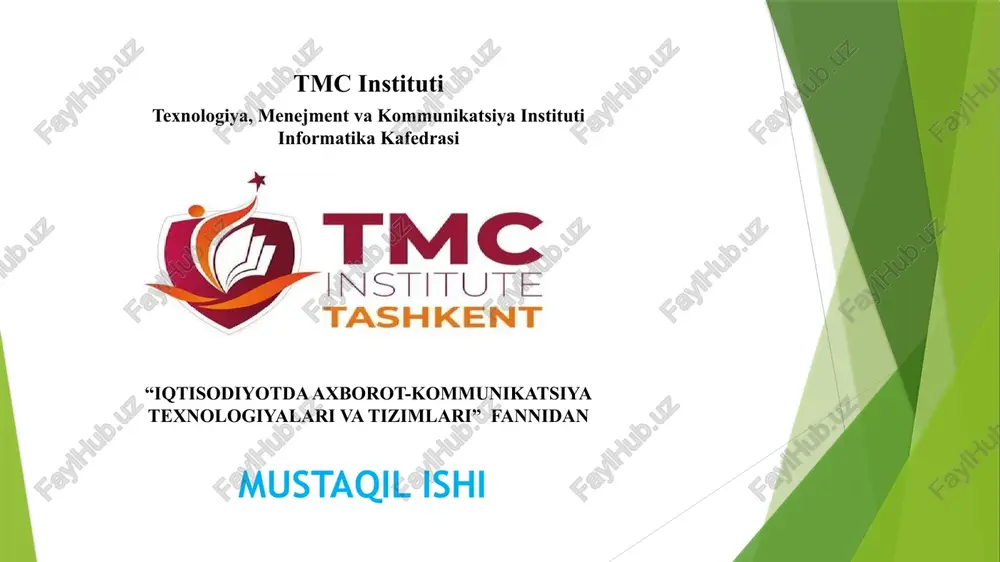 ms excel dasturidagi ma'lumotlarni ko'rib chiqish, qayta ishlash va umumiylashtirish — PPTX
