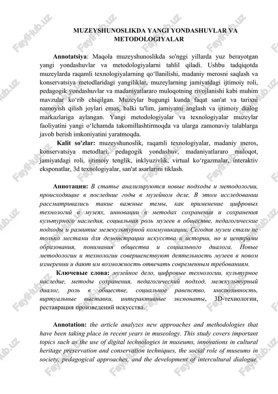 muzeyshunoslikda yangi yondashuvlar va metodologiyalar — DOCX