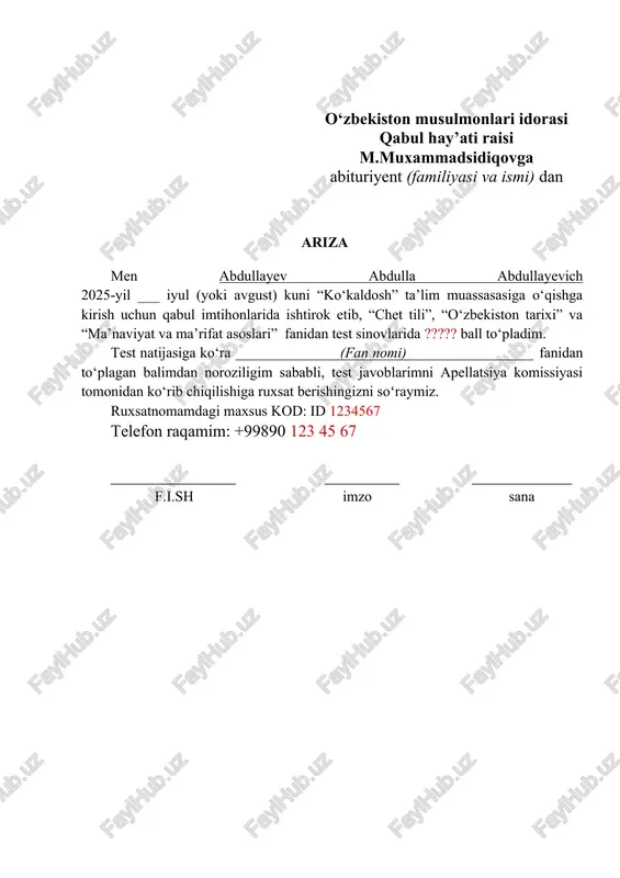 test sinovlari — DOC