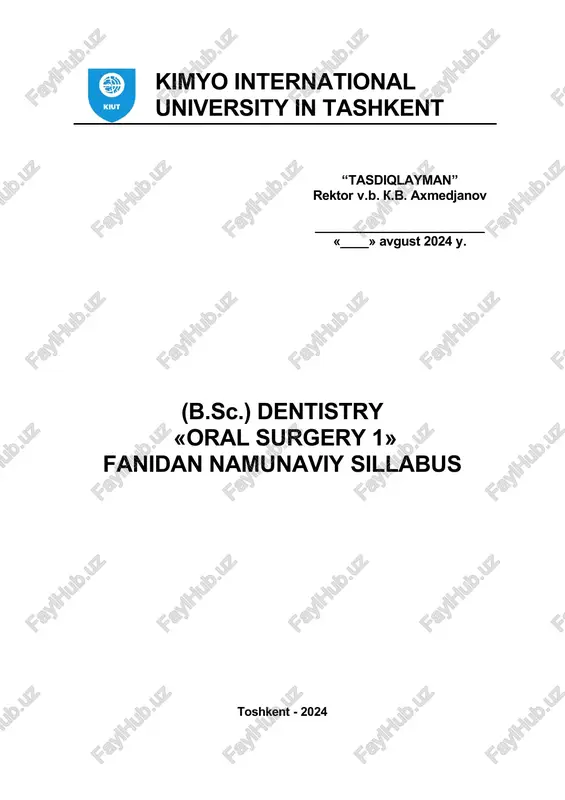b.sc. dentistry "oral surgery 1" fanidani namunaviy sillabus — DOCX
