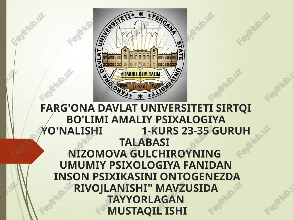 ontogenezda inson psixikasining rivojlanishi — PPTX