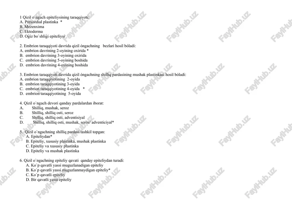 qizil o`ngach epiteliysining taraqqiyoti — DOCX