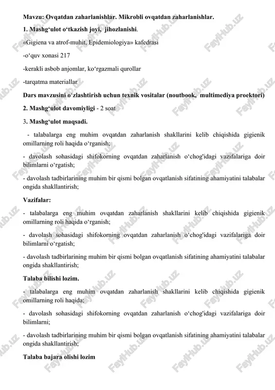ovqatdan zaharlanishlar — DOCX