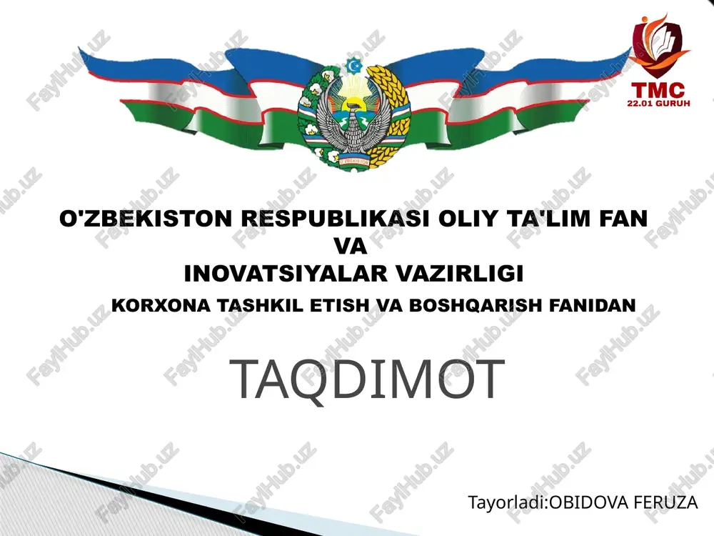 korxonaning bosh rejasi — PPTX