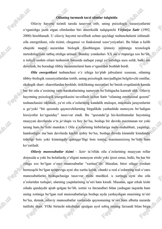 oilaning turmush tarzi olimlar talqinida — DOCX