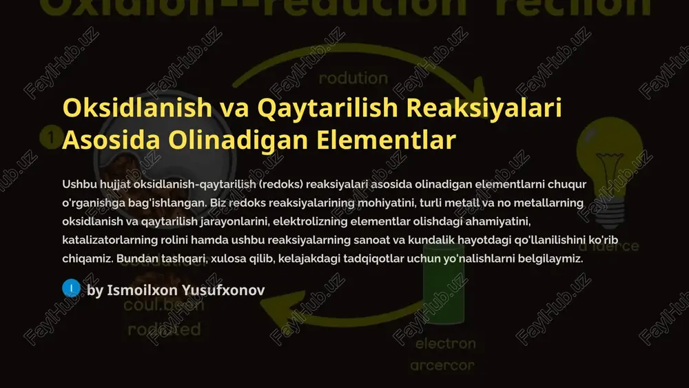 oksidlanish va qaytarilish reaksiyalari asosida olinadigan elementlar — PPTX