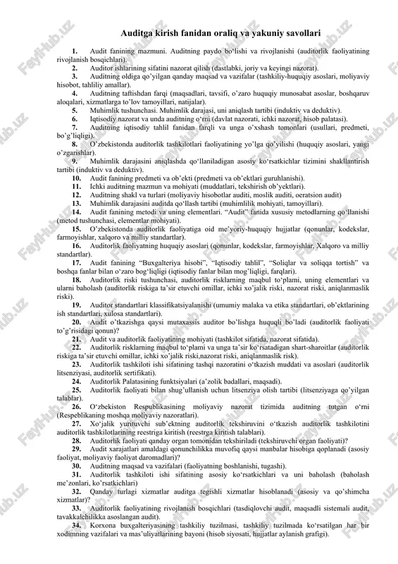 auditning oldiga qo’yilgan maqsad va vazifalar — DOCX