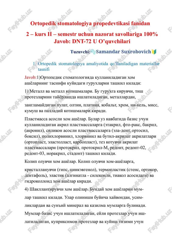 ortopedik stomatologiya propedevtikasi — DOCX