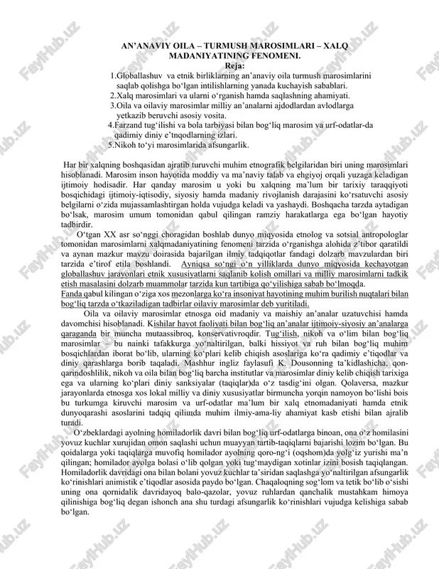 an’anaviy oila – turmush marosimlari – xalq madaniyatining fenomeni — DOCX