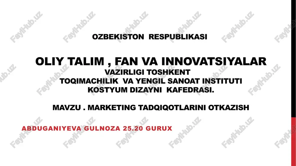 marketing tadqiqotlarini otkazish — PPT