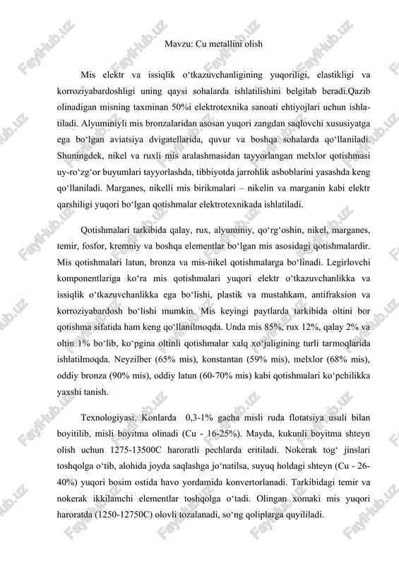 cu metallini olish — DOCX